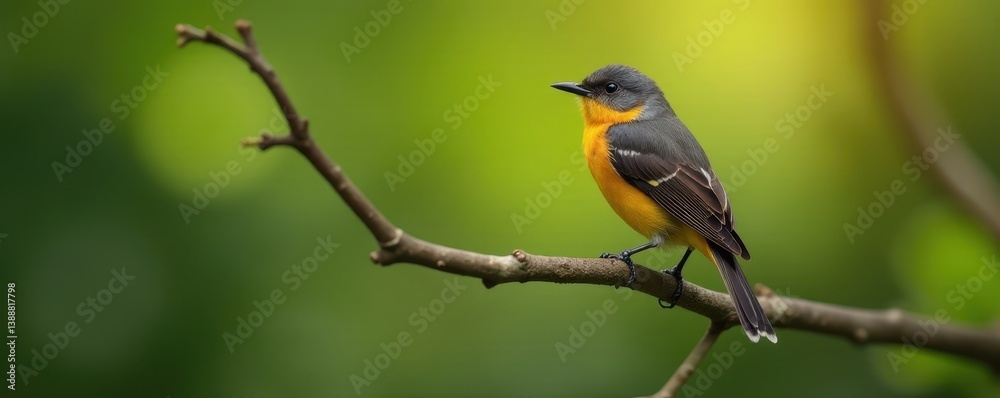 Small bird perched on a slender, gnarled Chilean tree branch , South America, Andean bird, Chilean fauna Small bird perched on a slender, gnarled Chilean tree branch , South America, Andean bird, Chilean fauna
