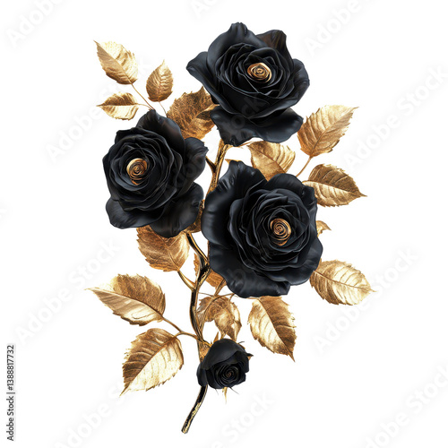 Fototapeta Naklejka Na Ścianę i Meble -  Black and gold roses isolated on transparent background