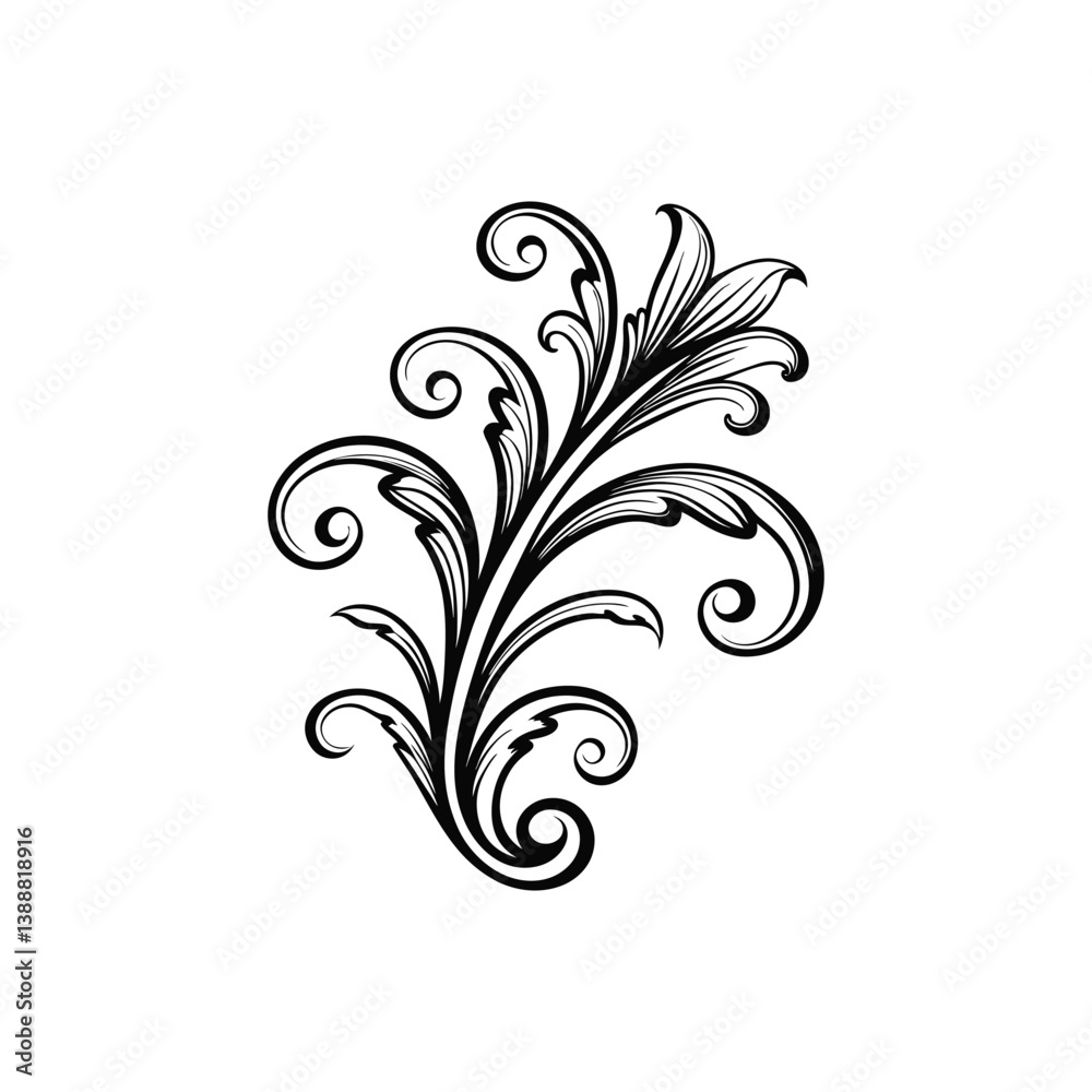 Artistic swirl and vine ornament silhouette Artistic swirl and vine ornament silhouette