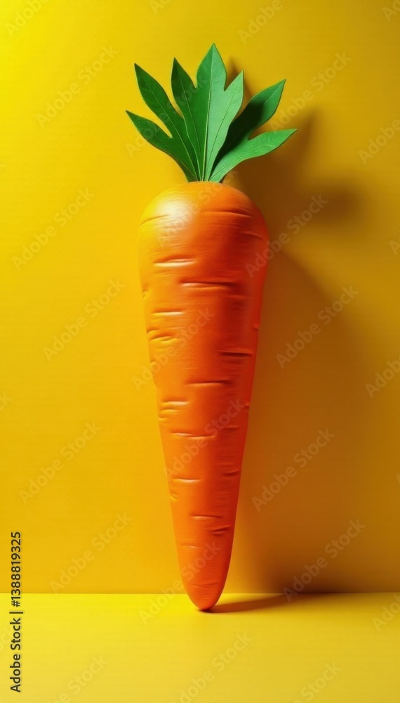 Sunlit cardboard carrot against vibrant yellow , food prop, studio photography, natural light Sunlit cardboard carrot against vibrant yellow , food prop, studio photography, natural light