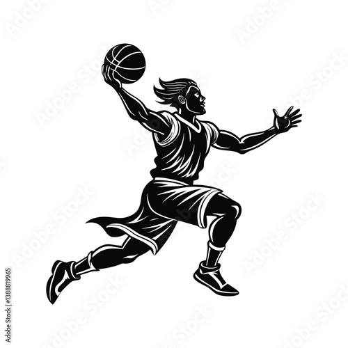 Basketball player jumping to shoot silhouette