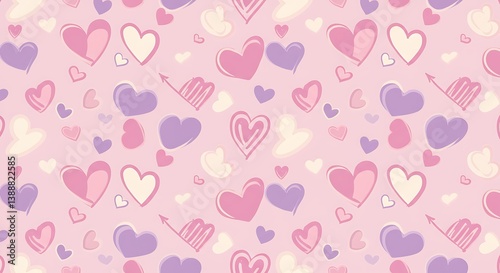 Sweet Pastel Hearts: Hand-Drawn Love Pattern AI Generated
