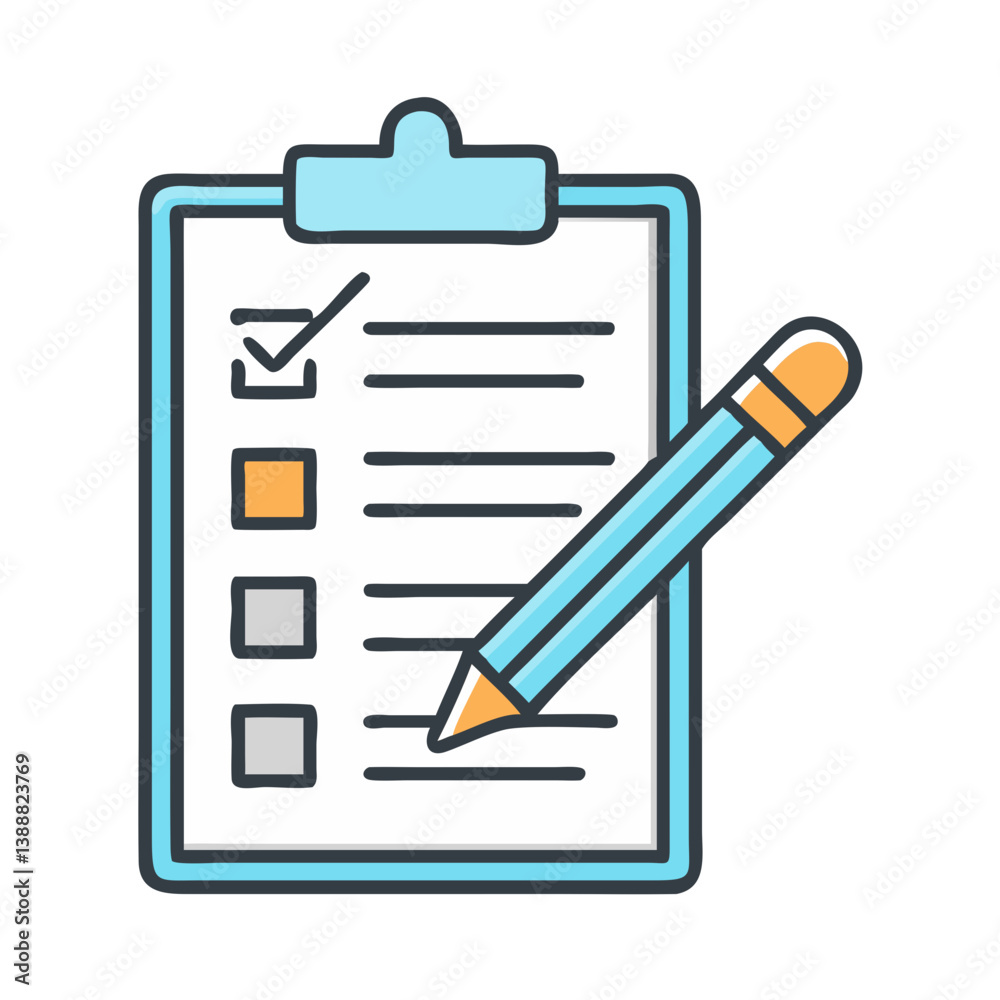 Checklist with Pencil and Clip Icon Design Checklist with Pencil and Clip Icon Design