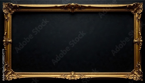 Intricate gold filigree frame, textured black backdrop, stock, elegant, image