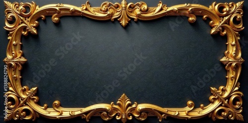 Intricate gold filigree swirls in ornate frame , decoration, background, metal