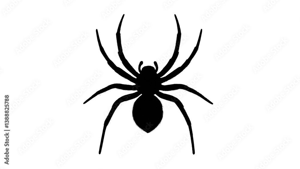 High-resolution silhouette of a black spider with detailed hairy legs, isolated on a clean white background. Perfect for Halloween themes, creepy illustrations, pest control concepts, educational mate High-resolution silhouette of a black spider with detailed hairy legs, isolated on a clean white background. Perfect for Halloween themes, creepy illustrations, pest control concepts, educational mate