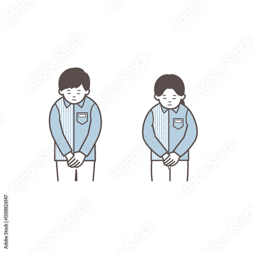 おじぎするコンビニ店員男女のイラスト
