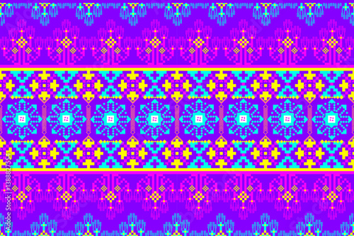 Geometric pixelated Arabic patterns on the fabric reflect the ornate and ethnicity,grid floral,grid colourful, backgrounds, vintage grid design for carpet,textile,textured,wallpaper,print,decorate