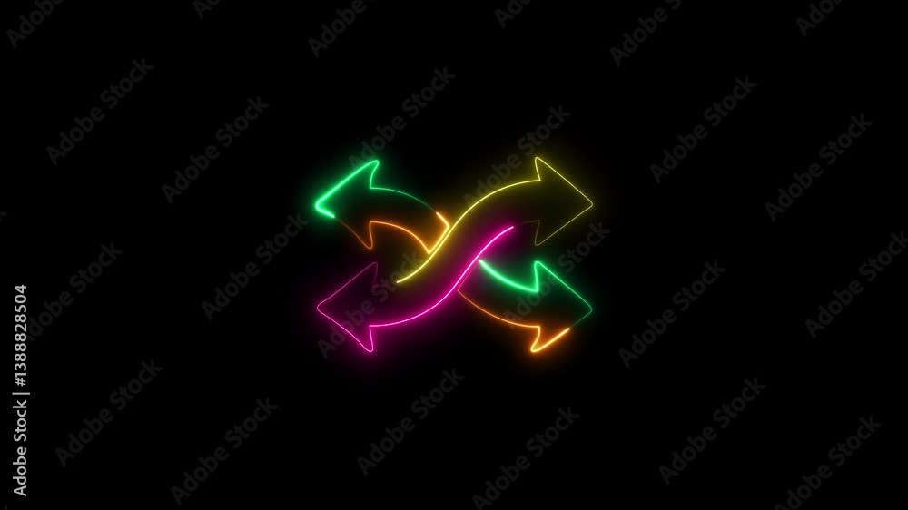 Glowing neon line Crossed arrows icon animation on black background in green color. 4K Video motion graphic video. Glowing neon line Crossed arrows icon animation on black background in green color. 4K Video motion graphic video.