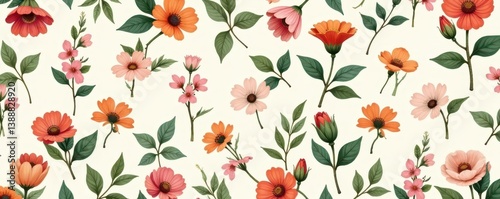 Wallpaper Mural Elegant seamless pattern with vintage botanical illustrations of flowers and leaves in soft hues , wallpaper, element Torontodigital.ca