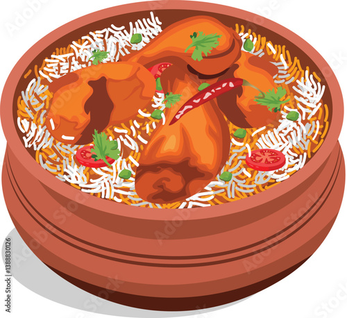 Delicious Chicken Biryani Rice in Handi Stock Vector Illustration (Royalty Free)