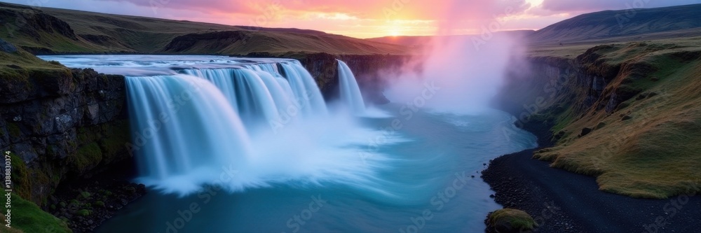 Powerful Skogafoss, long exposure reveals flowing water texture , untamed nature, waterfall photography Powerful Skogafoss, long exposure reveals flowing water texture , untamed nature, waterfall photography