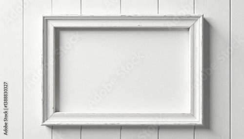 Distressed white painted wooden picture frame, clean lines , shabby chic frame, white background, vintage decor