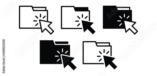 Folder Icons With Cursor Click Animation Black And White Color Vector Design