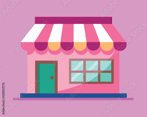 Pink Storefront with Awning. Small Business Exterior Design