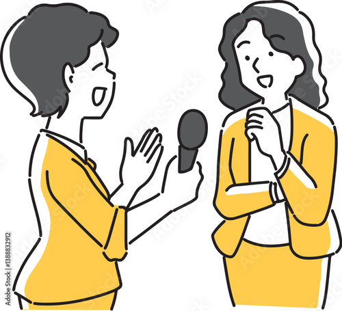 女性にインタビューする人