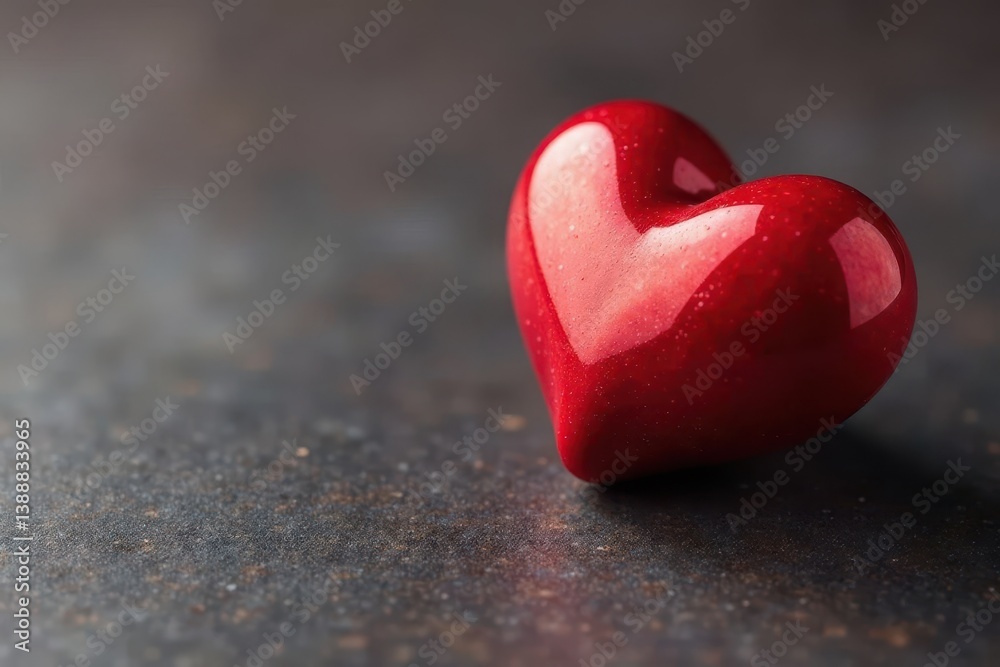 Single glossy red heart on textured background, romantic, single Single glossy red heart on textured background, romantic, single