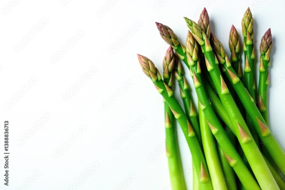 Fototapeta premium Freshly picked asparagus spears, arranged on white , asparagus, vibrant, texture