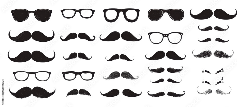 Collection of Hand-Drawn Mustaches and Glasses, Isolated on Transparent Background, Vector Illustration, Graphic Design Elements, mustache, glasses, vector Collection of Hand-Drawn Mustaches and Glasses, Isolated on Transparent Background, Vector Illustration, Graphic Design Elements, mustache, glasses, vector