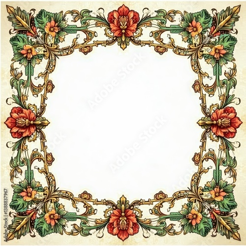 Ornate floral vector frame, vintage engraved style, art, engraved frame, antique