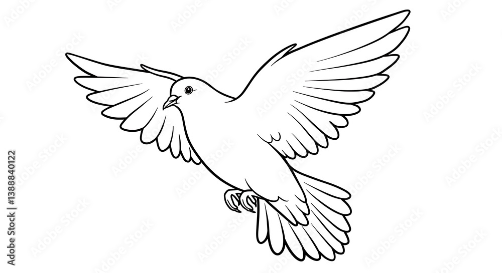 Obraz premium Flying Dove Illustration with Open Wings in Black and White