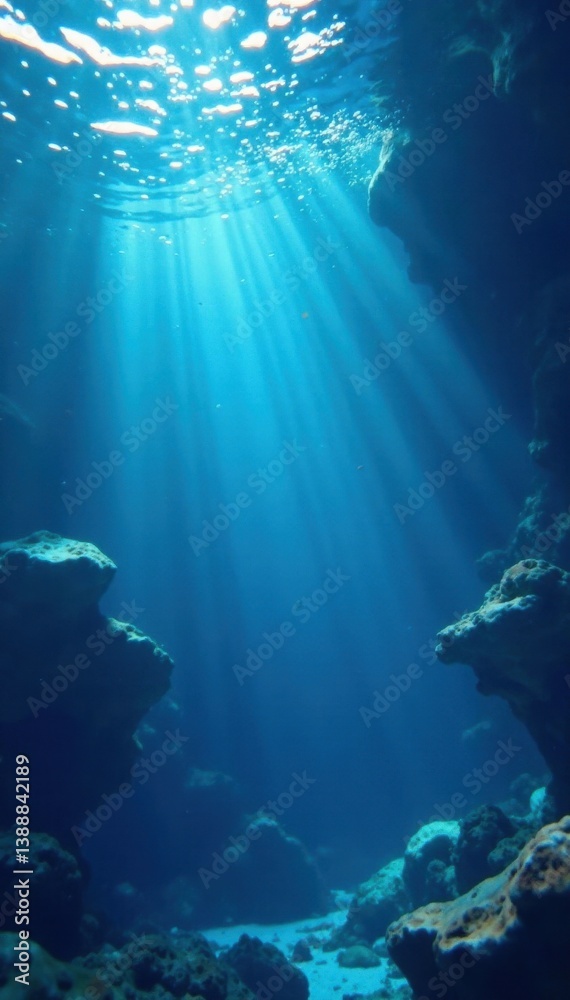 Fototapeta premium Deep blue underwater bubbles, dreamy and mysterious , deep, dynamic