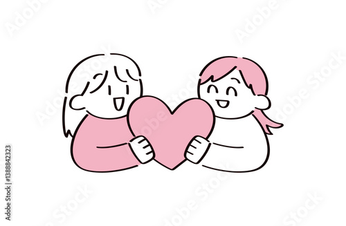 ハートを持つ2人のイラスト