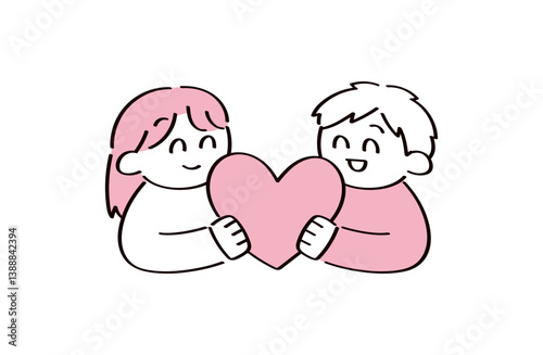 ハートを持つ2人のイラスト