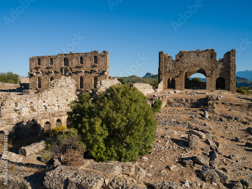 The ruins of the ancient city of Aspendos or Belkıs. Nymphaeum build and Agora area. The historical region of Pamphylia. Serik district, Antalya city, Turkey country