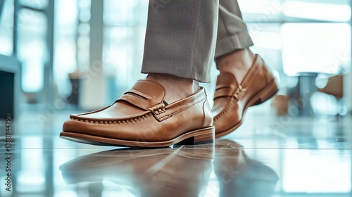 Stylish leather shoes in a modern setting.