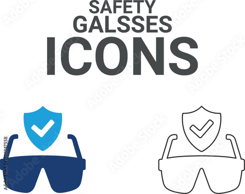 Safety glass icons. Containing experiment, test tube, microscope, flask, chemical, biology, research, lab and more. Solid vector icons collection.
