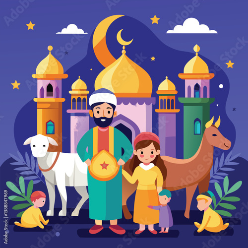 Eid Al Adha Mubarak Banner flat Illustration Design
