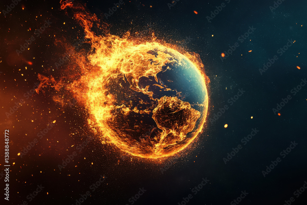 Planet Earth Burning, Global Warming Concept Planet Earth Burning, Global Warming Concept