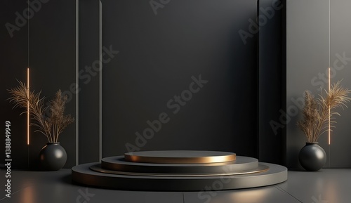 podium with soft highlights and modern flower decor