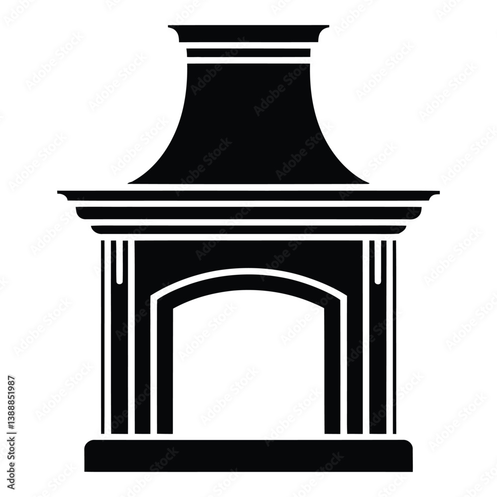 Fireplace Silhouette, Vector, Icon, Logo, White Background. Fireplace Silhouette, Vector, Icon, Logo, White Background.
