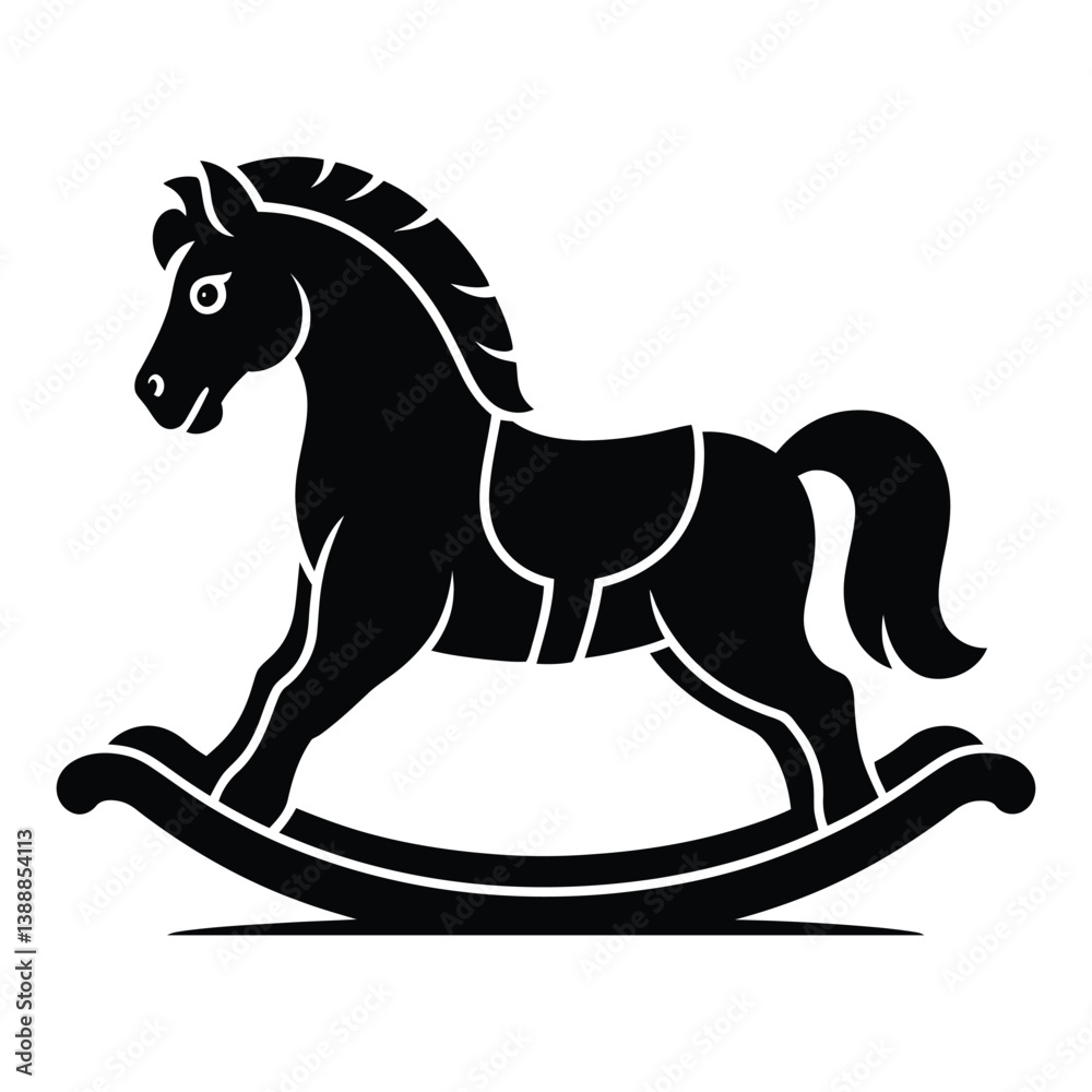 Rocking Horse Silhouette, Vector, Icon, Logo, White Background. Rocking Horse Silhouette, Vector, Icon, Logo, White Background.