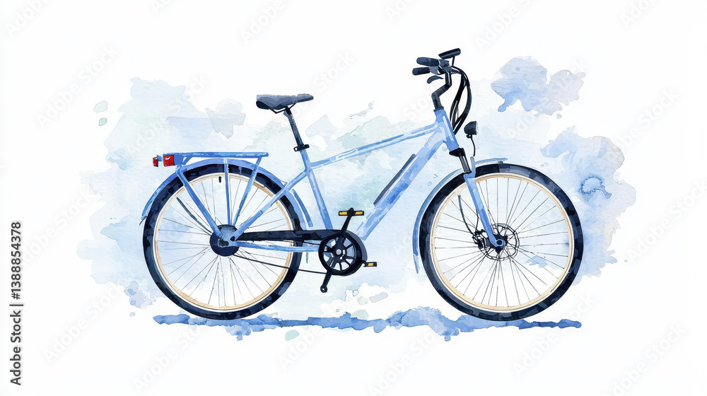 Obraz premium blue bicycle illustration with watercolor effect, showcasing its sleek design and artistic flair. This artwork captures essence of cycling