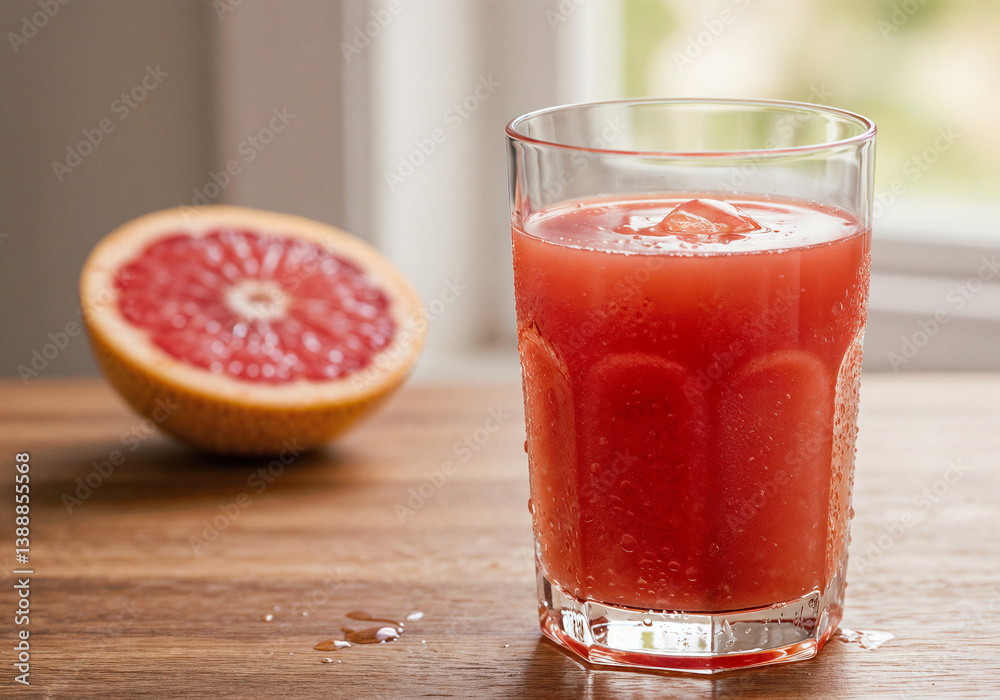 fresh juice with pieces of fruit in a glass on the table . Generative AI fresh juice with pieces of fruit in a glass on the table . Generative AI