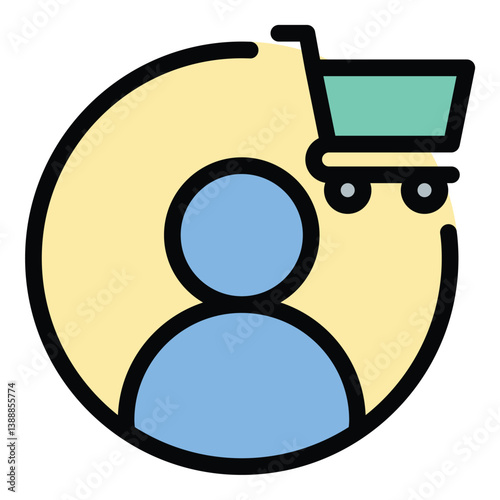 Buyer icon flat line style illustration representing purchasing and consumer activity, suitable for e-commerce, retail, and shopping applications.