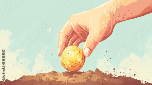 Hand planting seed, soil, sky, growth, agriculture