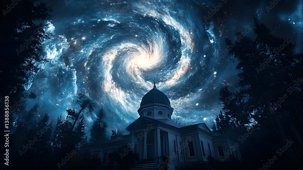 Fototapeta premium Cosmic Vortex Over Haunted Mansion