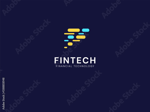FinTech Financial Technology with letter F digital lines movement technology Analysis logo vector design concept. Letter f logotype symbol for digital finance, ui, technology, investment, identity.