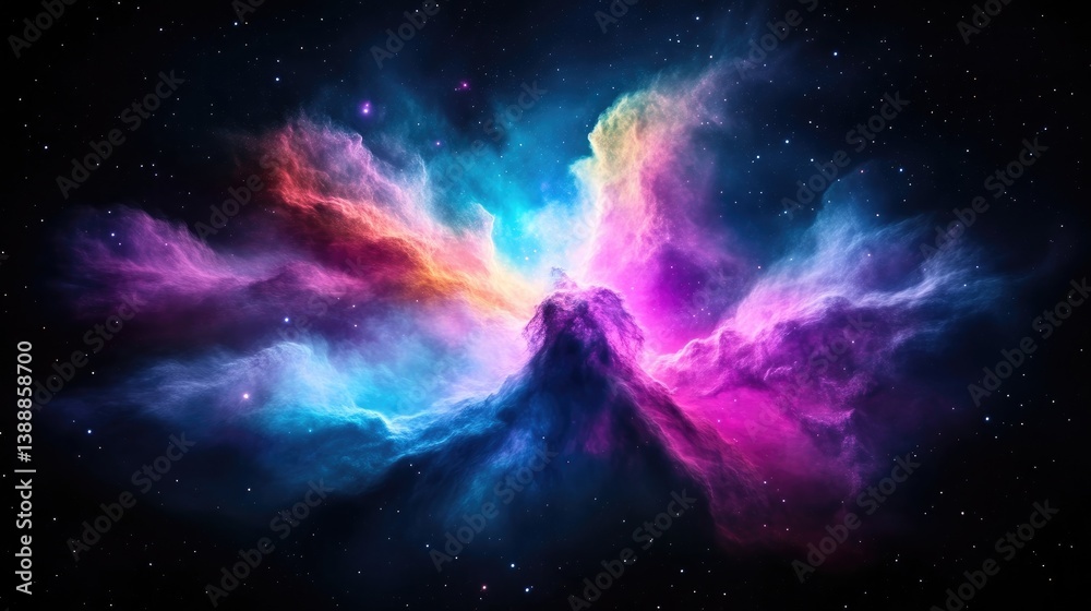 Fototapeta premium Vibrant cosmic explosion with colorful nebulae and stars, dynamic space scene with bright hues of pink, blue, and yellow, and abstract universe concept.