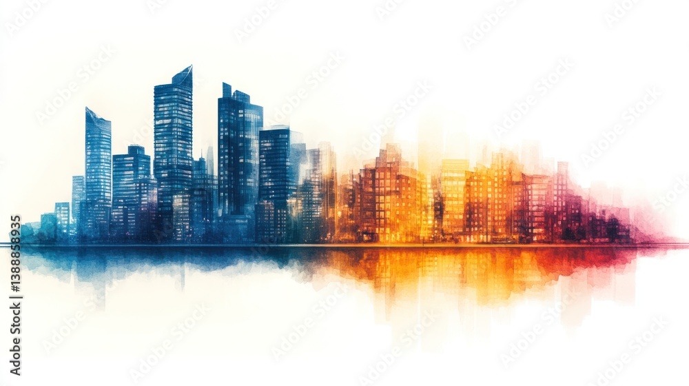 Fototapeta premium Cityscape Abstract Urban Architecture Illuminated at Night with Rich Details and Sepiatone Aesthetic Chaos