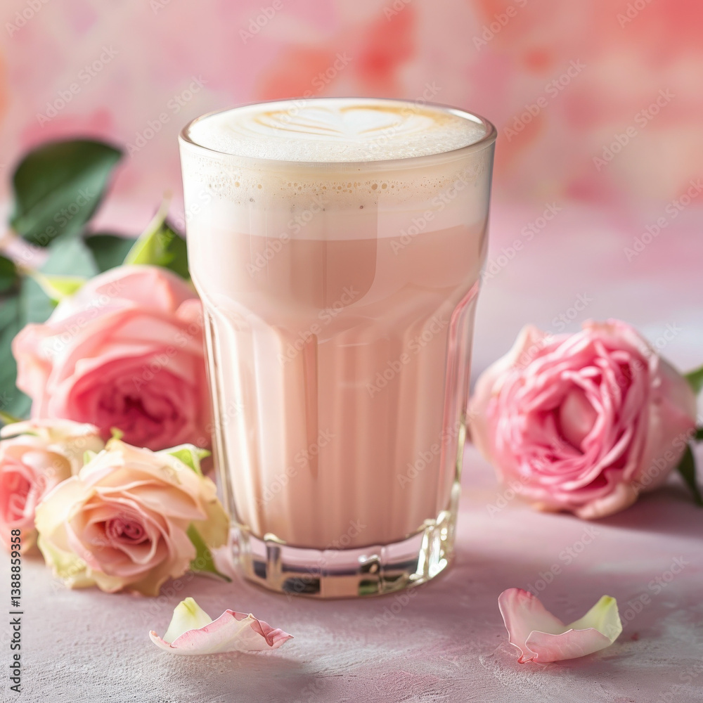 Front View of Aesthetic Pink Latte and Roses
Front View of Aesthetic Pink Latte and Roses