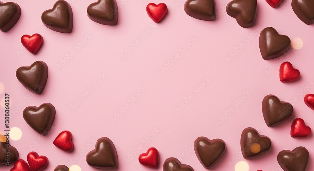 Fototapeta premium Sweet Heart Chocolate Frame: Pink Valentine's Day Delight AI Generated