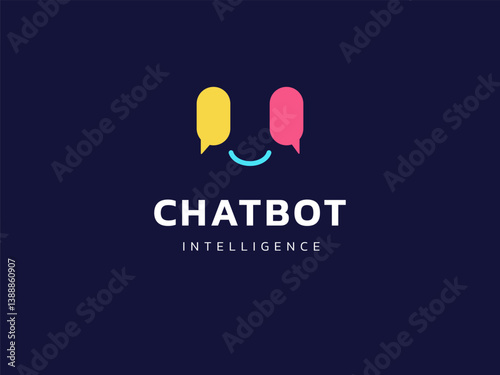 Chat Bot Artificial Intelligence Technology with colorful chat box human face logo vector design concept. Robot Virtual Assistance logotype symbol for AI Technology, online support, automation, ui.