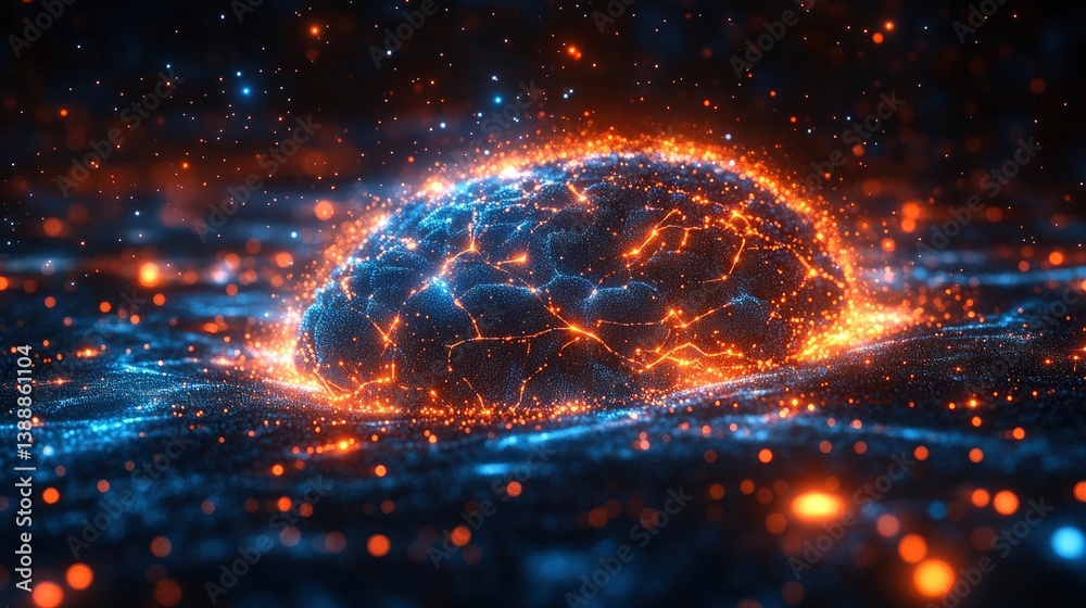 Geometric pattern forming a digital brain structure with neural connections Geometric pattern forming a digital brain structure with neural connections
