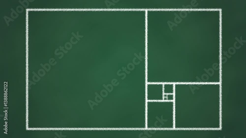 Animation of the Golden Ratio Drawn with White Chalk on a Blackboard