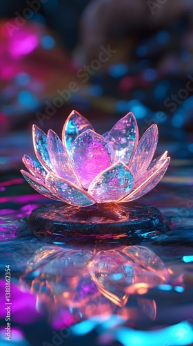 Crystal Lotus in Neon Water